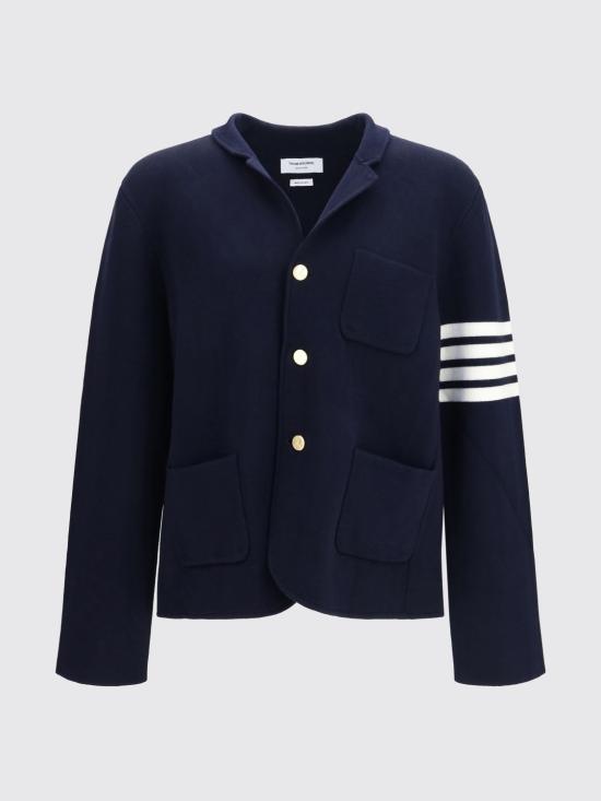 26FW 톰브라운 사선 스트라이프 블레이저 울 니트 자켓 MKJ024D00014 415 Navy - THOM BROWNE