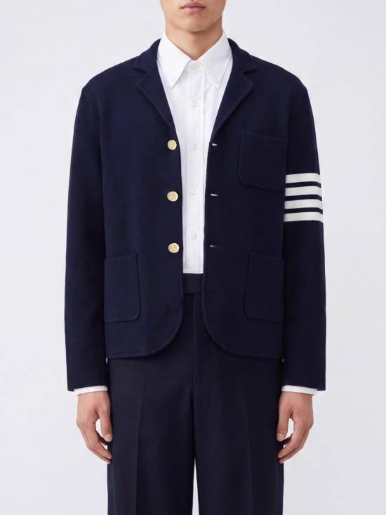 26FW 톰브라운 사선 스트라이프 블레이저 울 니트 자켓 MKJ024D00014 415 Navy