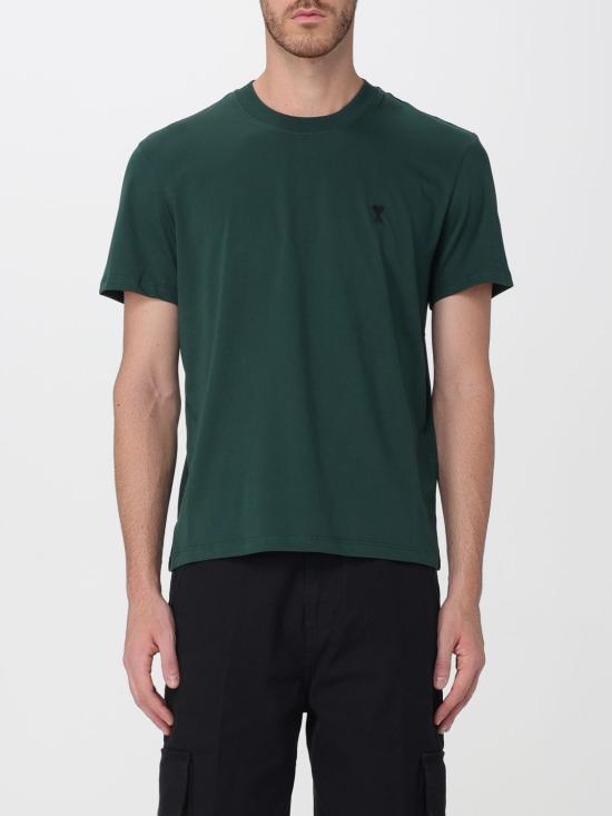 26FW 아미 스몰 하트 로고 라이트 코튼 저지 티셔츠 HTS346724 A258 Bottle Green