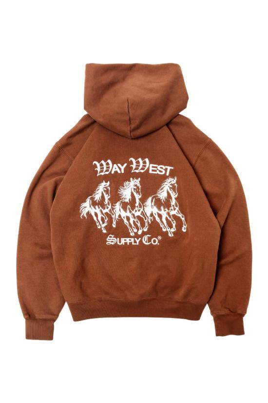  Way West Supply Co 후드 티셔츠 웨이 웨스트 서플라이 컴퍼니 마력 후드티 (러스트 브라운)