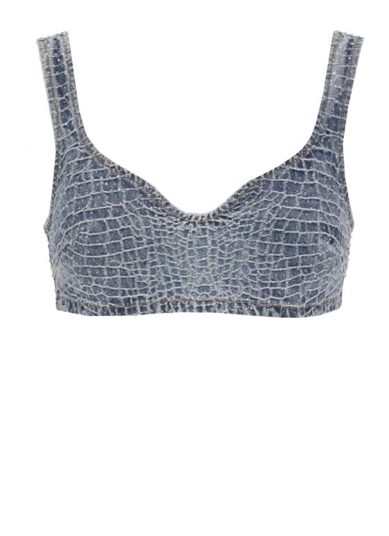 26SS 셀프 포트레이트 탑 SS26804TBLRHINESTONE CROC EFFECTBLUE