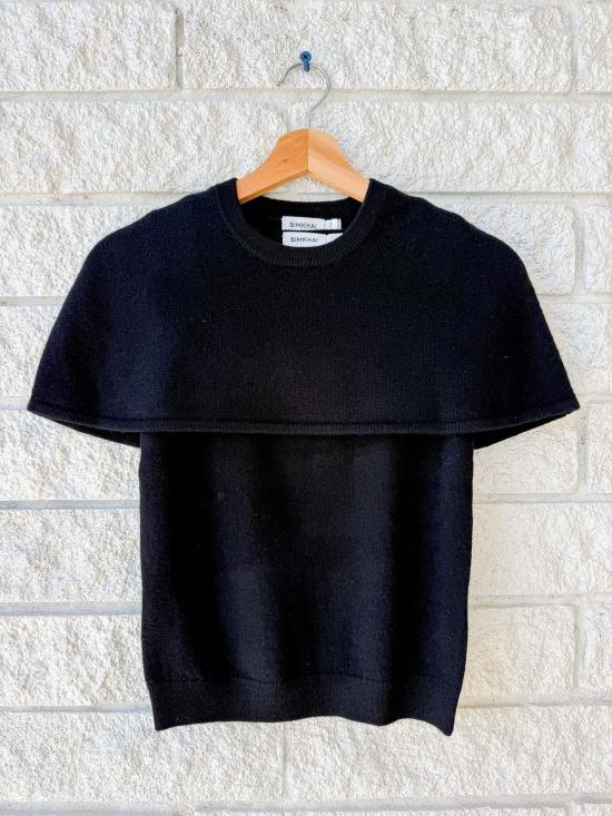  조나단 심카이 반팔 티셔츠 Jonathan Simkhai Yuki S/S 케이프 탑 블랙