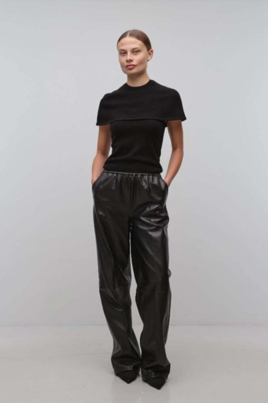  조나단 심카이 반팔 티셔츠 Jonathan Simkhai Yuki S/S 케이프 탑 블랙 - JONATHAN SIMKHAI