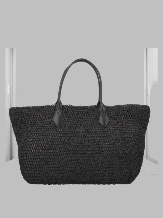 26SS 비비안웨스트우드 로고 메탈 가죽 토트백 4D01000NU W01GTN401 BLACK