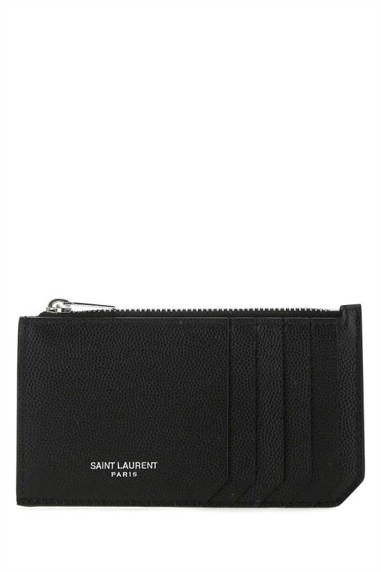 26FW 생로랑 그랑 드 뿌드르 엠보스드 레더 프라그망 지퍼 카드 케이스 609362BTY0N 1000 BLACK