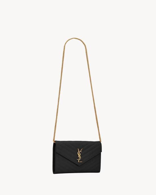  생로랑 카산드라 마텔라세 쉐브론 엔벨롭 체인 지갑 백 ULT 009724 NOIR OR TU BLACK - SAINT LAURENT