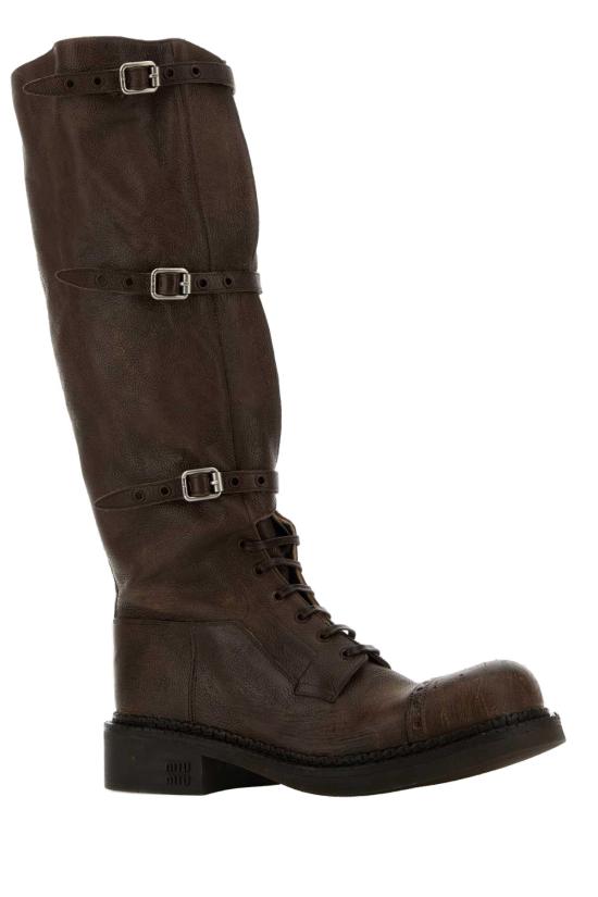 26FW 미우미우 가죽 스트랩 바이커 부츠 5W315EFG0352KJ F0324 BROWN - MIU MIU