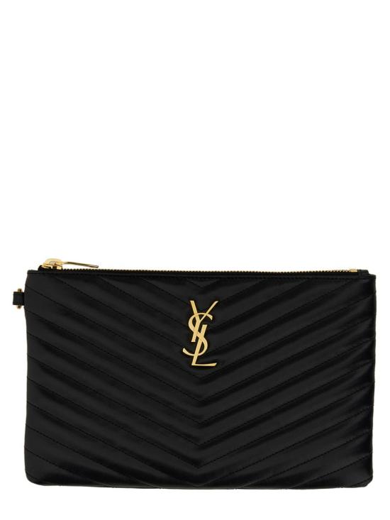 26SS 생로랑 마틀라세 레더 골드 모노그램 A5 파우치 379039 CWU011000 BLACK - SAINT LAURENT
