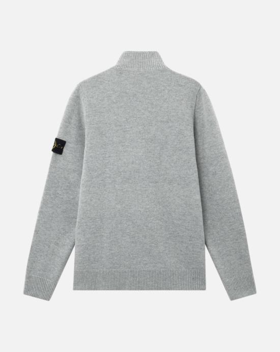  스톤 아일랜드 로고 패치 하이넥 버튼 울 스웨터 L2S155100040 S00A3V0M60 Grey melange - STONE ISLAND
