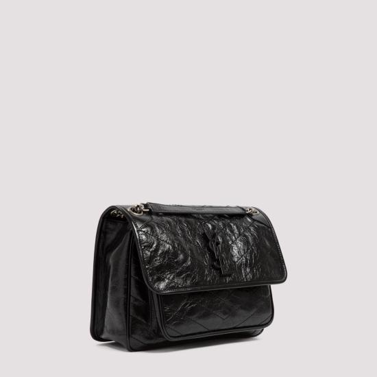 26FW 생로랑 크링클 빈티지 레더 미디움백 6331580EN04 1000 BLACK - SAINT LAURENT