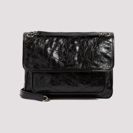 26FW 생로랑 크링클 빈티지 레더 미디움백 6331580EN04 1000 BLACK - SAINT LAURENT