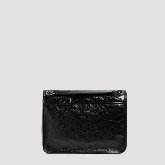 26FW 생로랑 크링클 빈티지 레더 미디움백 6331580EN04 1000 BLACK - SAINT LAURENT