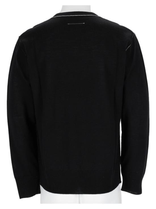 26FW MM6 메종마르지엘라 콘트라스트 스티치 뉴메릭 울 점퍼 SH0HL0017 M13037900 Black - MM6 MAISON MARGIELA