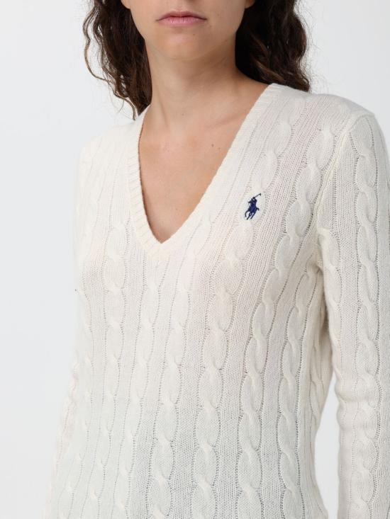 26FW 폴로 랄프로렌 포니 로고 자수 케이블 니트 v넥 스웨터 211971866 001 Cream - POLO RALPH LAUREN