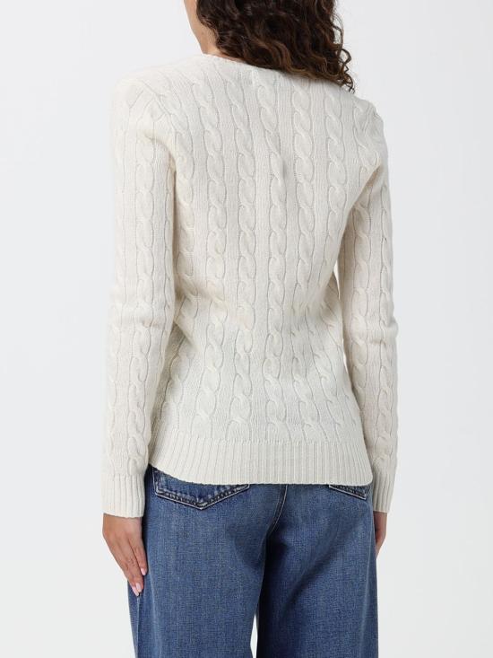 26FW 폴로 랄프로렌 포니 로고 자수 케이블 니트 v넥 스웨터 211971866 001 Cream - POLO RALPH LAUREN