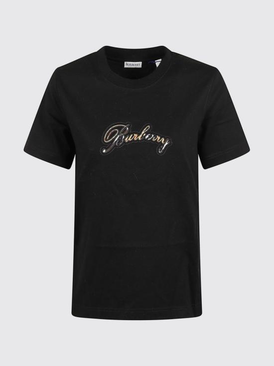 26FW 버버리 체크 커시브 로고 코튼 티셔츠 8120772 Black - BURBERRY