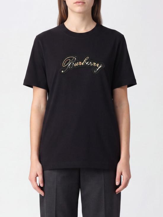 26FW 버버리 체크 커시브 로고 코튼 티셔츠 8120772 Black