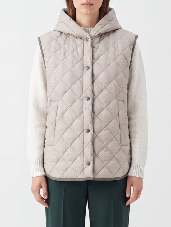 26FW 브루넬로 쿠치넬리 Thermore® 매트 나일론 퀼팅 후드 웨이스트코트 MR4057999P C2613 Grey