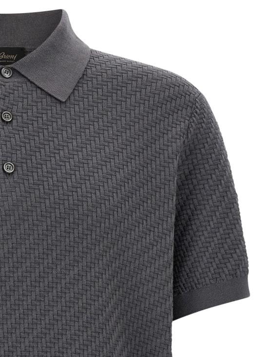 26FW 브리오니 코튼 실크 캐시미어 트라마 위브 폴로 셔츠 UMR20O PAK221200 GREY - BRIONI