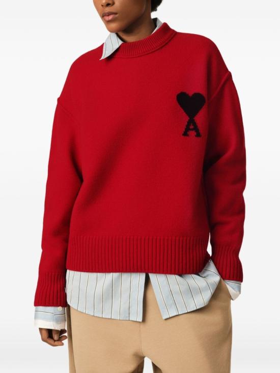 26FW 아미 빅 하트 울 크루넥 스웨터 UKS838 018 A252 Red - AMI