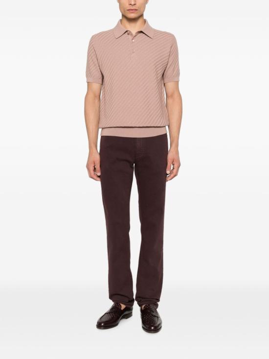 26FW 브리오니 코튼 실크 캐시미어 트라마 위브 폴로 셔츠 UMR20O PAK225700 PINK - BRIONI