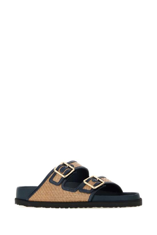 26SS 버켄스탁 뮬/슬리퍼 1032438 RAFFIANAVY Beige o Tan - BIRKENSTOCK