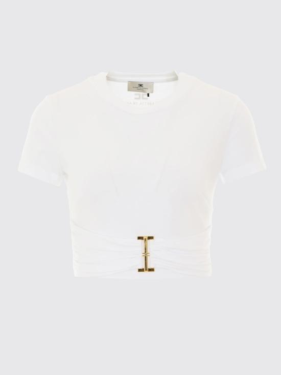 26FW 엘리자베타프랜치 반팔 티셔츠 MA00366E2 270 White - ELISABETTA FRANCHI