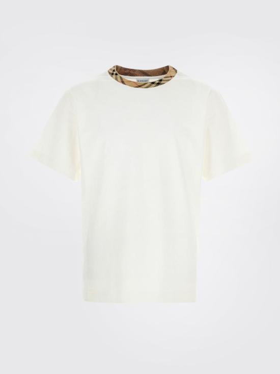 26FW 버버리 체크 트리밍 코튼 티셔츠 8125510 White - BURBERRY