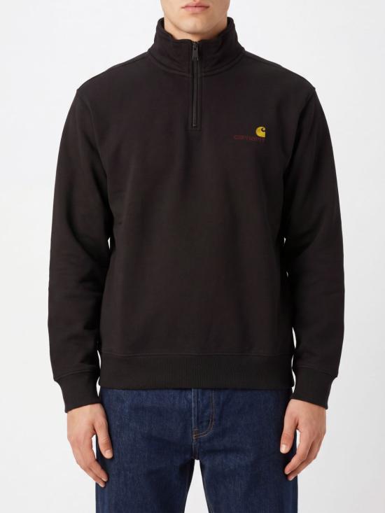 26FW 칼하트 WIP 하프 집 아메리칸 스크립트 스웨트셔츠 I027014 89XX Black