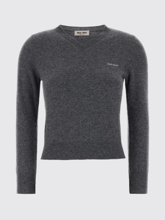 26FW 미우미우 인타르시아 로고 브이넥 울 가디건 MML08KSOOO6600 F0480 Charcoal