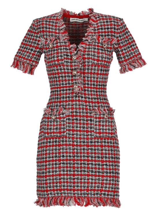 26FW 셀프 포트레이트 원피스 AW26146SBRRED CHECK FRAYEDRED