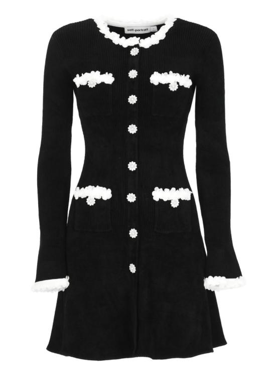 26FW 셀프 포트레이트 원피스 AW26099SBBLACK CHENILLE KNIT FLOWERBLACK