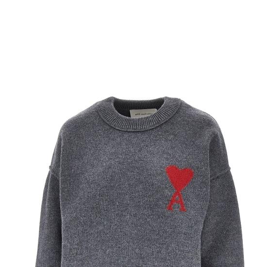 26FW 아미 빅 하트 울 크루넥 스웨터 UKS838018 Grey - AMI