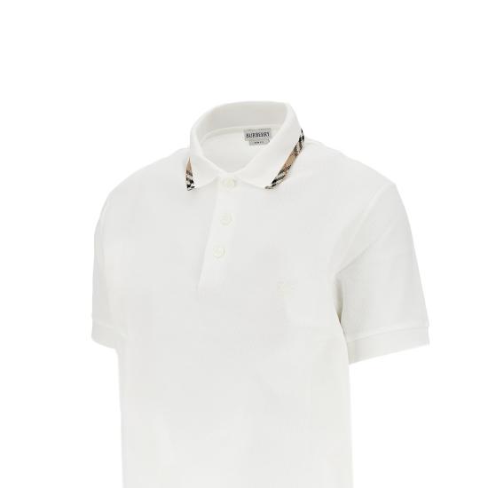26FW 버버리 체크 트리밍 코튼 폴로셔츠 8126955 White - BURBERRY