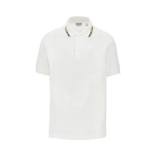 26FW 버버리 체크 트리밍 코튼 폴로셔츠 8126955 White
