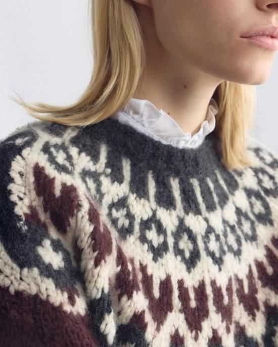  닐리로탄 스웨터 Nili Lotan Isaline Fair Isle  버건디 Fairisle - NILI LOTAN