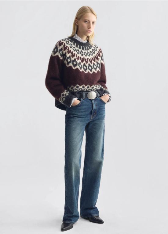  닐리로탄 스웨터 Nili Lotan Isaline Fair Isle  버건디 Fairisle - NILI LOTAN