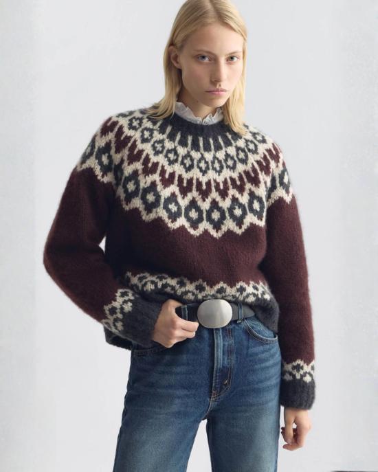  닐리로탄 스웨터 Nili Lotan Isaline Fair Isle  버건디 Fairisle - NILI LOTAN