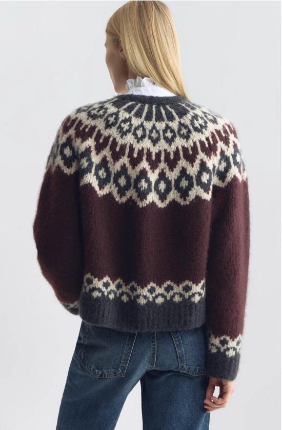  닐리로탄 스웨터 Nili Lotan Isaline Fair Isle  버건디 Fairisle - NILI LOTAN