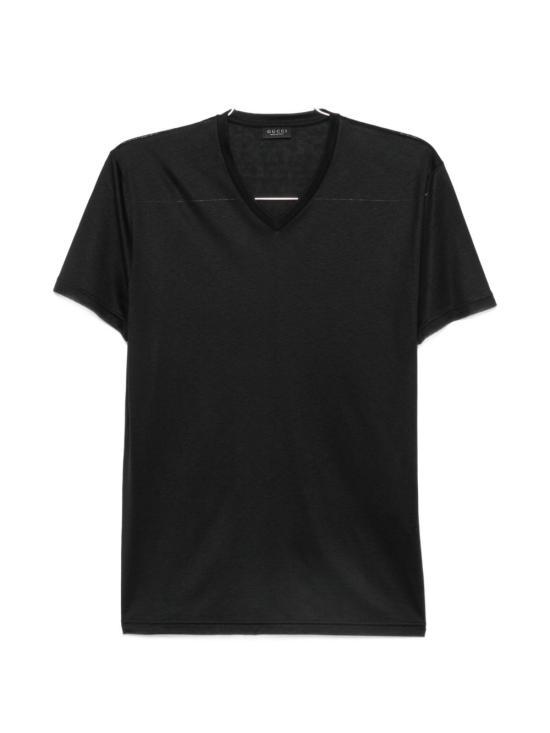 26FW 구찌 실크 저지 브이넥 티셔츠 866186 XJHVZ1000 BLACK
