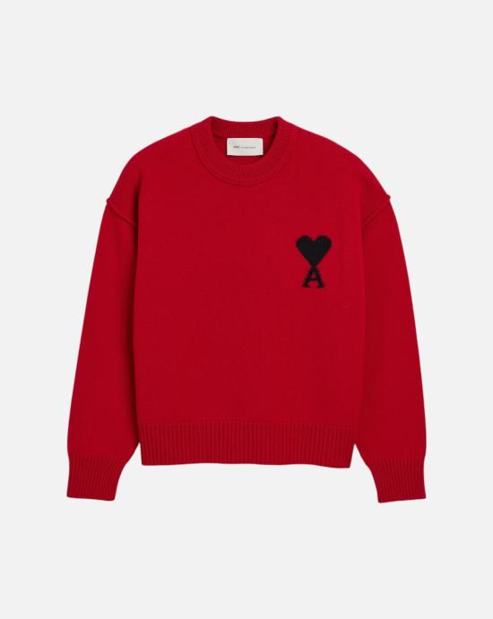  아미 빅 하트 울 크루넥 스웨터 UKS838 018 A252 RUBYRED BLACK Ruby red black