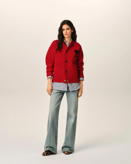  아미 ADC 크루넥 가디건 UKC368018 A252 RUBY RED BLACK - AMI