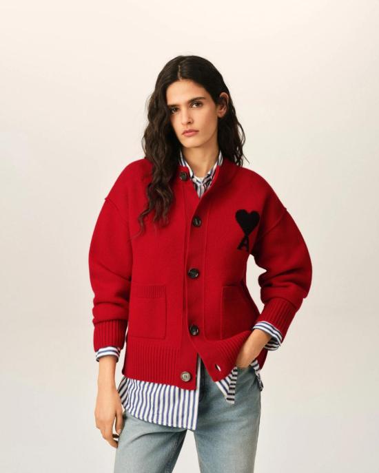  아미 ADC 크루넥 가디건 UKC368018 A252 RUBY RED BLACK - AMI