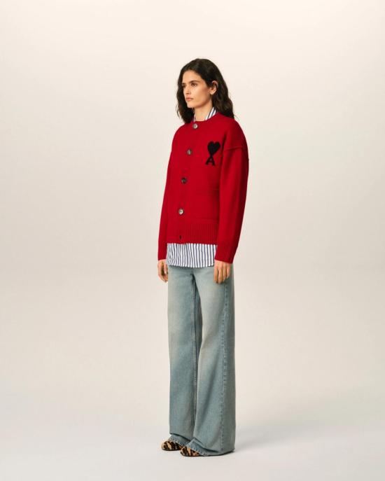  아미 ADC 크루넥 가디건 UKC368018 A252 RUBY RED BLACK - AMI