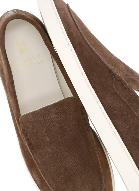 26SS 브루넬로 쿠치넬리 로퍼 스타일 셰브런 패턴 스웨이드 스니커즈 MZUHVSP335C7959 Brown - BRUNELLO CUCINELLI