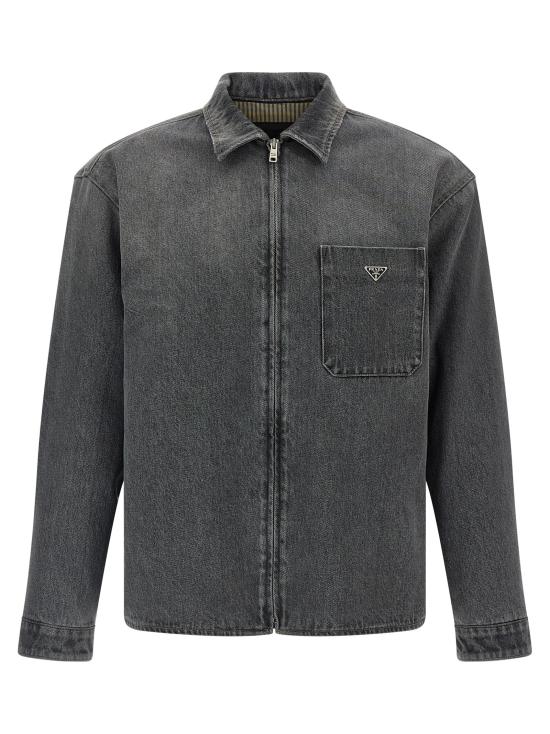 26FW 프라다 에나멜 삼각 로고 워싱 데님 긴팔 셔츠 GEC125SOOO6288F0557 Gray