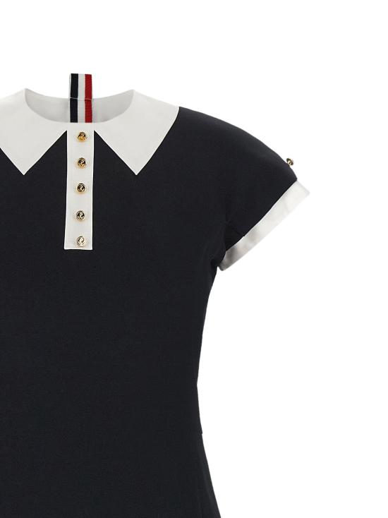 26FW 톰브라운 롱 원피스 인타르시아 및 RWB 디테일이 있는 폴로 드레스 (블루) - THOM BROWNE