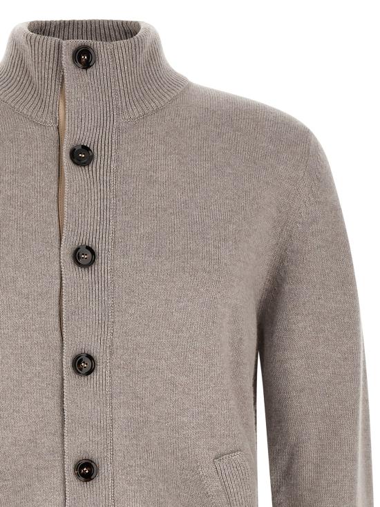 26FW 브리오니 니트웨어 가격표가 있는 칼라 스웨터 및 가디건 베이지색 - BRIONI