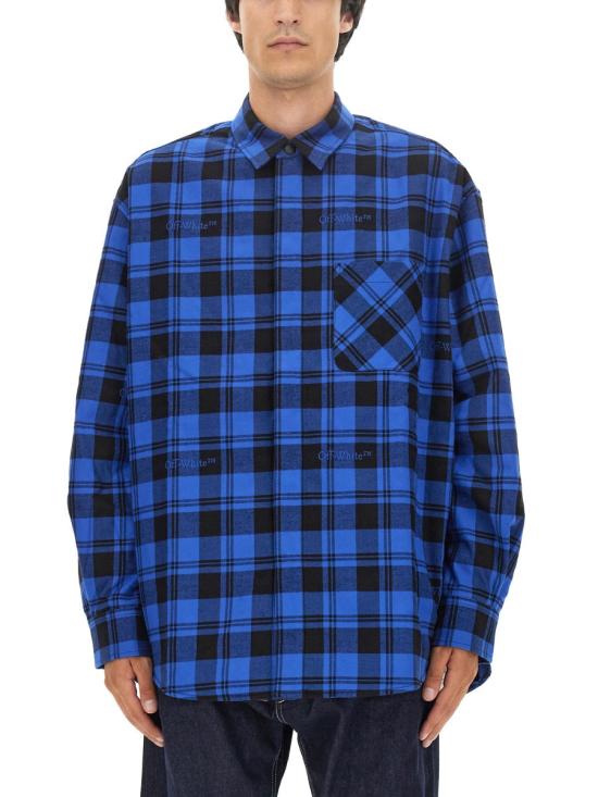  오프화이트 셔츠 OMES003 F23FAB0014800 BLUE - OFF WHITE