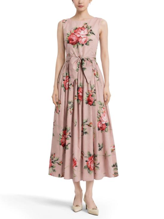 26SS 돌체앤가바나 로즈 부케 프린트 코튼 드레스 F612PT HS5UTHF5ZN PINK - DOLCE & GABBANA